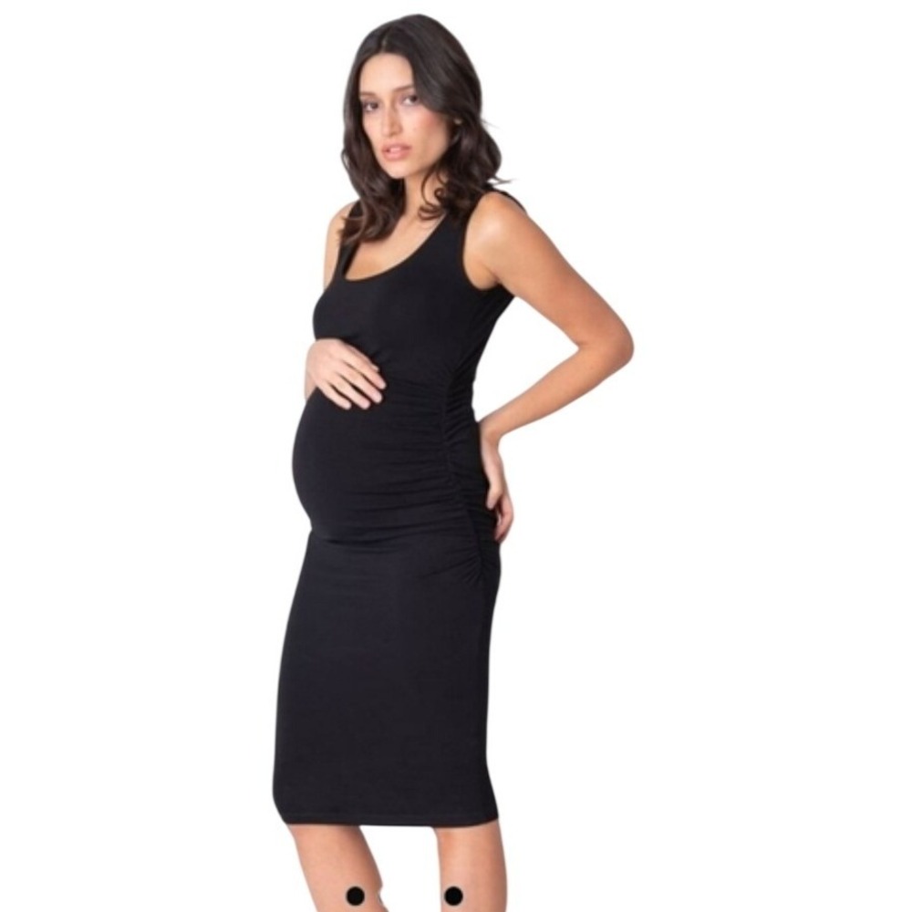 Seraphine Black‎ Ruched Side Maternity Bodycon Midi Dress Sleeveless Small